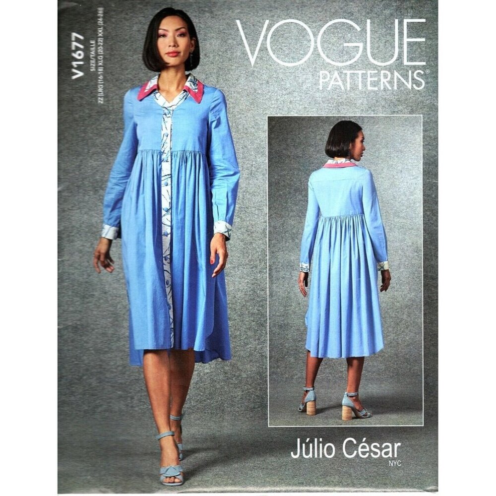 Vogue V1677 Misses L to XXL Julio Cesar Button Front Dress Uncut Sewing Pattern